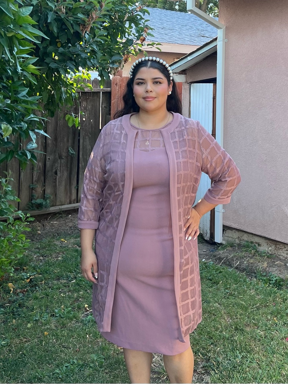 Dusty Rose Two-Piece Dress & Sheer Jacket Set